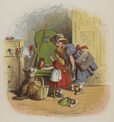 Klein meisje drinkt melk of room van een lepel door Oskar Pletsch